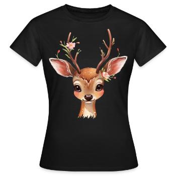 T-Shirt Reh Kostüm Kinder Reh Damen Trachtenshirt - Frauen T-Shirt - Schwarz - Vorne - AI Model Female 172 dark (172cm)