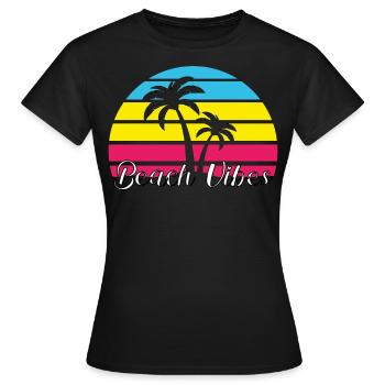 Beach Vibes. Summer, Sun, Holiday, Palm Trees, Retro, - Women's T-Shirt - black - Front - AI Model Female 172 dark (172cm)