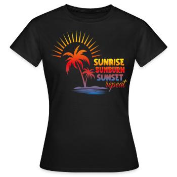 Lever du soleil, coup de soleil, coucher de soleil, répéter, vacances, été, - T-shirt Femme - noir - Devant - AI Model Female 172 dark (172cm)