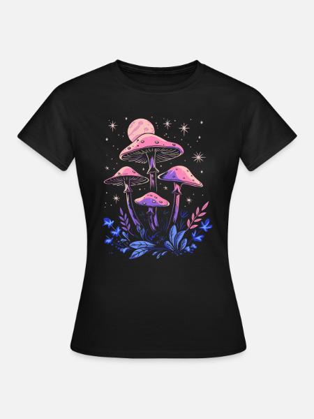 Cottagecore Pilz Mondphasen Goblincore Fairycore - Frauen T-Shirt - Schwarz