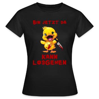 Je suis ici maintenant - canard avec couteau - T-shirt Femme - noir - Devant - AI Model Female 172 dark (172cm)