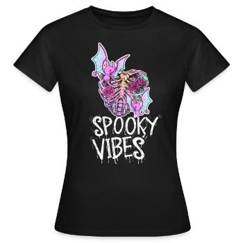 Cage thoracique squelette colorée avec motif de chauves-souris - T-shirt Femme - noir - Devant - AI Model Female 172 dark (172cm)