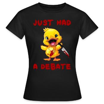 Duck with Knife Gerade Debattiert Gruselig Lustig - Frauen T-Shirt - Schwarz - Vorne - AI Model Female 172 dark (172cm)