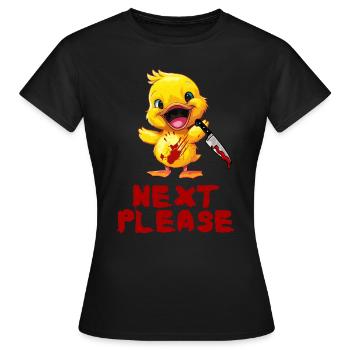 Duck with Knife - Nächster Bitte Lustig Gruselig - Frauen T-Shirt - Schwarz - Vorne - AI Model Female 172 dark (172cm)