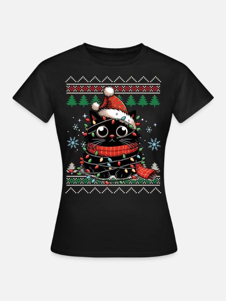 Lustiger Katzen Hässlicher Weihnachts Pullover - T-shirt dam - svart