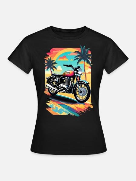 Moto rétro sur une plage tropicale - T-shirt Femme - noir