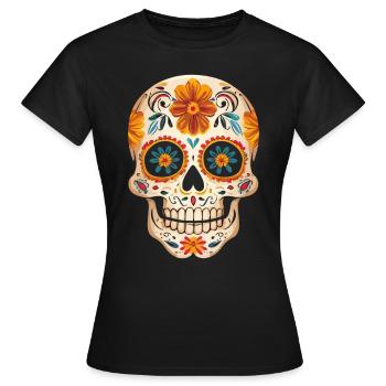 Jour de la mort Crâne en sucre avec des fleurs jaunes - T-shirt Femme - noir - Devant - AI Model Female 172 dark (172cm)