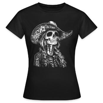 Mexican Skeleton with Sombrero Artwork - Women's T-Shirt - black - Front - AI Model Female 172 dark (172cm)