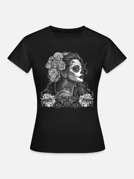 Catrina monochrome avec des roses Dia de los Muertos - T-shirt Femme - noir