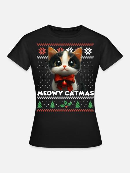 Meowy Catmas Weihnachten Partnerlook mit roter - Frauen T-Shirt - Schwarz