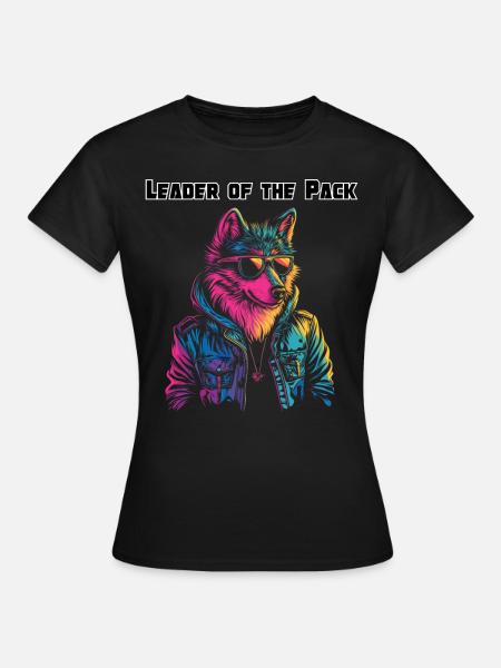 Leader of the Pack - Neon Wolf Design - Women's T-Shirt - black