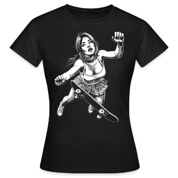 Patineur à l’automne – Chemise de dédicace et de dureté - T-shirt Femme - noir - Devant - AI Model Female 172 dark (172cm)