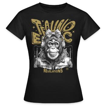 T-Shirt Monkey Grooves : Des vibrations techno en extase ! - T-shirt Femme - noir - Devant - AI Model Female 172 dark (172cm)