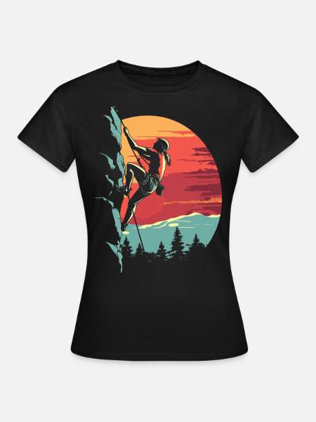 Escalade dans les Alpes : rocher au coucher du soleil - T-shirt Femme - noir