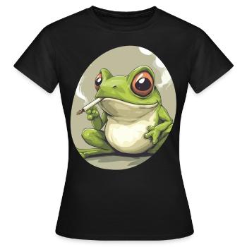 Froschkönig kifft heftig: Cannabis und Quak - Frauen T-Shirt - Schwarz - Vorne - AI Model Female 172 dark (172cm)