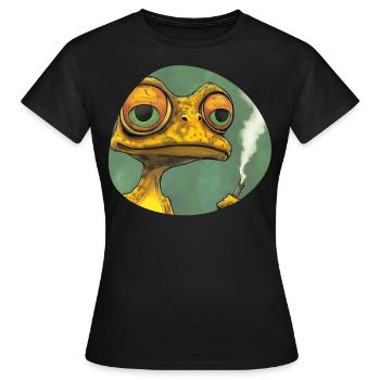 Funny Yellow Grass Smoke Frog Smoking Weed, - Women's T-Shirt - black - Front - AI Model Female 172 dark (172cm)
