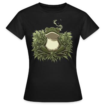 Frosch im Lotussitz mit Cannabisblättern - Frauen T-Shirt - Schwarz - Vorne - AI Model Female 172 dark (172cm)