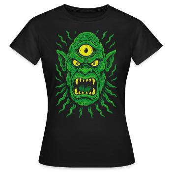 Dreiaugiger Neon-Ork Zyklop mit Monsterblick - Frauen T-Shirt - Schwarz - Vorne - AI Model Female 172 dark (172cm)