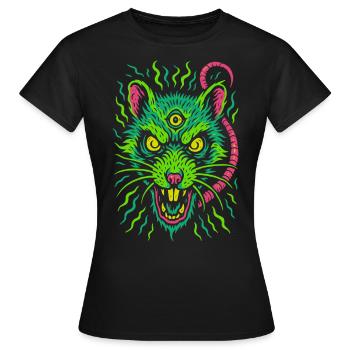 Dreiaugige Neon-Ratte mit Wahnsinnsblick - Frauen T-Shirt - Schwarz - Vorne - AI Model Female 172 dark (172cm)
