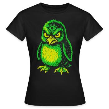 Dreiaugiger Neon-Pinguin mit Zornblick - Frauen T-Shirt - Schwarz - Vorne - AI Model Female 172 dark (172cm)