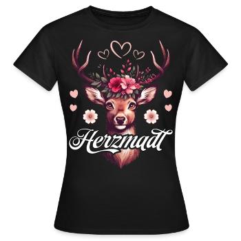 Trachtenshirt Damen Herzmadl T-Shirt Tracht Dirndl - Frauen T-Shirt - Schwarz - Vorne - AI Model Female 172 dark (172cm)