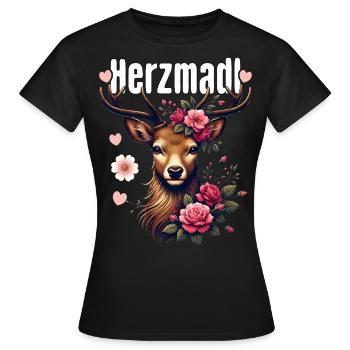 Herzmadl Shirt Damen Trachtenshirt Dirndl T-Shirt - Frauen T-Shirt - Schwarz - Vorne - AI Model Female 172 dark (172cm)