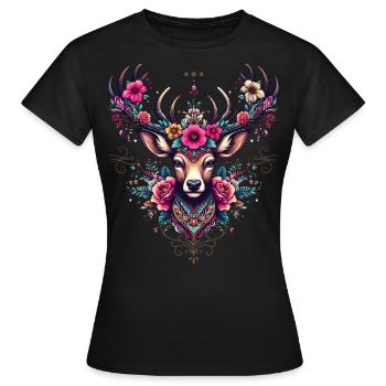Hirsch T-Shirt Tracht Damen Trachtenshirt Dirndl - Frauen T-Shirt - Schwarz - Vorne - AI Model Female 172 dark (172cm)