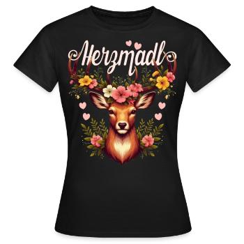 Dirndl Shirt Herzmadl Damen Trachtenshirt Tracht - Frauen T-Shirt - Schwarz - Vorne - AI Model Female 172 dark (172cm)