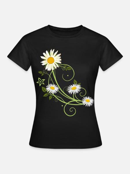 Ranke mit Margerite und Gänseblümchen - Frauen T-Shirt - Schwarz