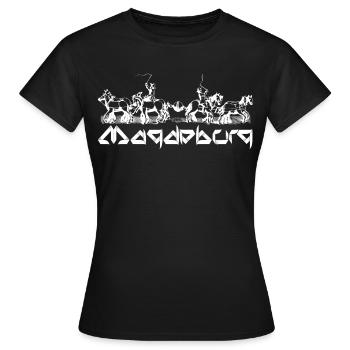 Magdeburg - Guericke Halbkugel Experiment - Frauen T-Shirt - Schwarz - Vorne - AI Model Female 172 dark (172cm)