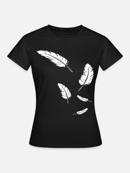Weiße Federn auf Schwarz - Frauen T-Shirt - Schwarz