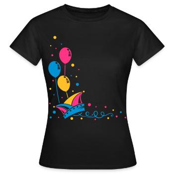 Carnival hat with balloons, streamer and confetti. - Women's T-Shirt - black - Front - AI Model Female 172 dark (172cm)