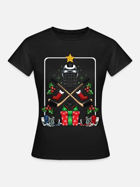 Hockey Christmas Helmet Sticks - Women's T-Shirt - black