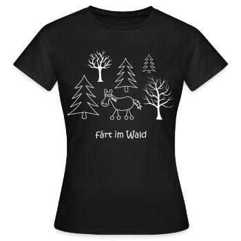 färt im Wald, Pferd mit Rädern im Wald, Bäume Baum - Frauen T-Shirt - Schwarz - Vorne - AI Model Female 172 dark (172cm)