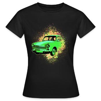 Carton Psychédélique Trabi GDR | Voiture culte - T-shirt Femme - noir - Devant - AI Model Female 172 dark (172cm)
