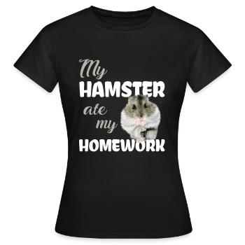 Hamster homework Funny saying - Women's T-Shirt - black - Front - AI Model Female 172 dark (172cm)