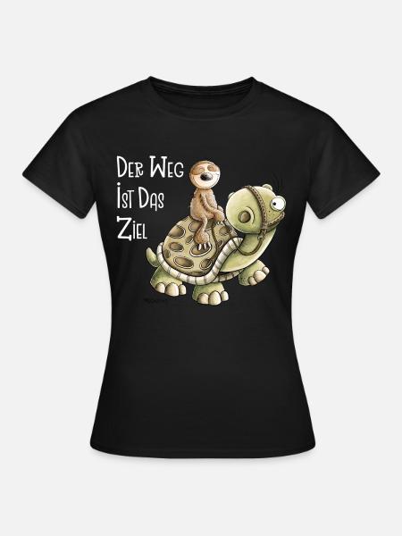 Der Weg ist das Ziel Faultier Mit Schildkröte - Frauen T-Shirt - Schwarz