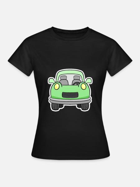 Fröhlicher Grünwagen Frontansicht - Frauen T-Shirt - Schwarz