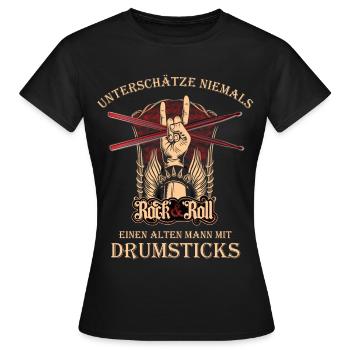 Batteur batteur - vieil homme avec des baguettes - T-shirt Femme - noir - Devant - AI Model Female 172 dark (172cm)