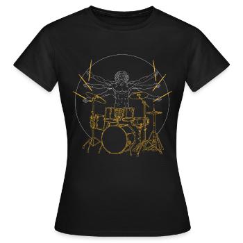 Drums Da Vinci - Cadeau Drummer Rock - T-shirt Femme - noir - Devant - AI Model Female 172 dark (172cm)