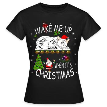 Frohes Fest mit Katze - Frauen T-Shirt - Schwarz - Vorne - AI Model Female 172 dark (172cm)