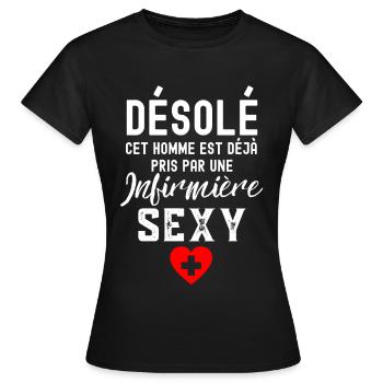 Cet homme est déjà pris par une infirmière sexy - T-shirt Femme - noir - Devant - AI Model Female 172 dark (172cm)