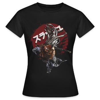 Samurai Katana Warrior – Rising Sun Anime - Frauen T-Shirt - Schwarz - Vorne - AI Model Female 172 dark (172cm)