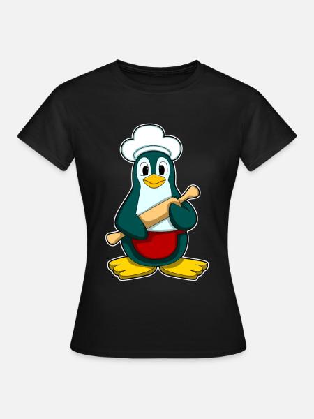 Pinguin Bäcker Nudelholz Backen - Frauen T-Shirt - Schwarz