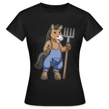 Pferd Landwirt Mistgabel Bauernhof - Frauen T-Shirt - Schwarz - Vorne - AI Model Female 172 dark (172cm)