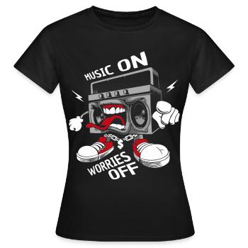 music on worries off - Women's T-Shirt - black - Front - AI Model Female 172 dark (172cm)