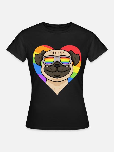 Mops Regenbogen Herz - Frauen T-Shirt - Schwarz