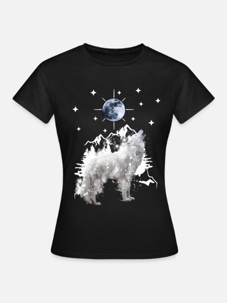 heulender Wolf Silhouette mit Mond - Frauen T-Shirt - Schwarz