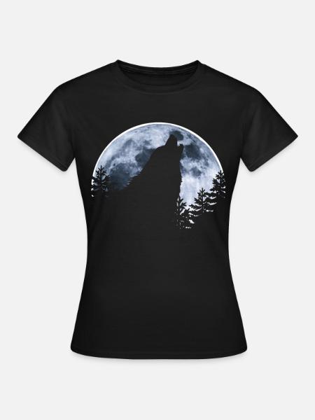 Wolf heult Mond an - Wolfs Silhouette - Frauen T-Shirt - Schwarz
