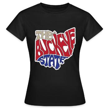 The Buckeye State Ohio Map Word Cloud - Women's T-Shirt - black - Front - AI Model Female 172 dark (172cm)
